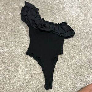 Black Ruffled off one shoulder One Piece